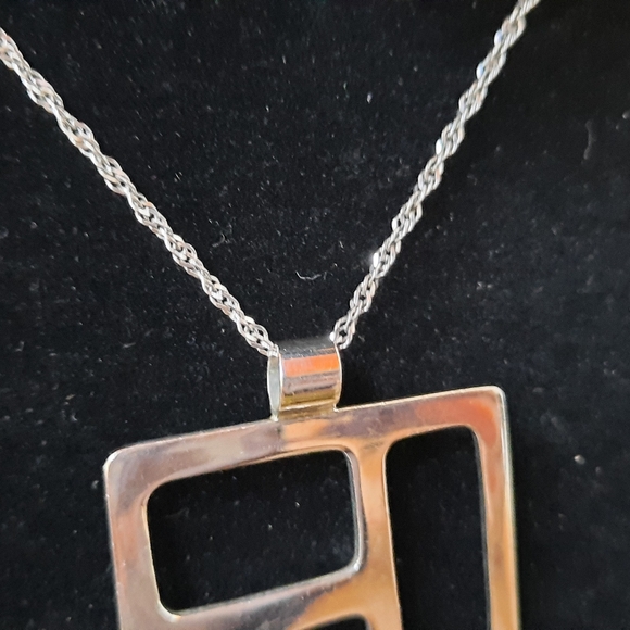 Vintage Sterling Silver Modernist Geometric Necklace - Picture 5 of 13